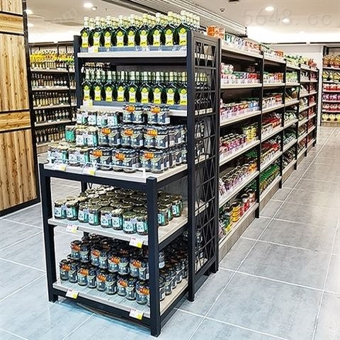 超市货架便利店钢木展示架多层中岛置物货架